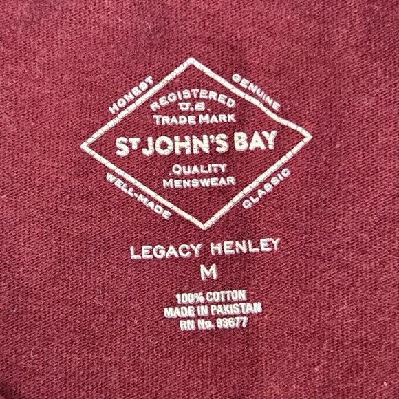 St. Johns Bay M Legacy Henley Long Sleeve Shirt 100% Cotton Rustic Red - Picture 5 of 5